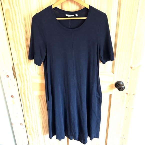 Chico’s Seamed Cotton Slub T-Shirt Dress Navy Blue. Size 4/Chicos 0. - Picture 2 of 13